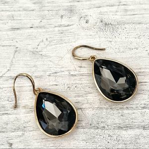 Grey rhinestone gold tone teardrop earrings